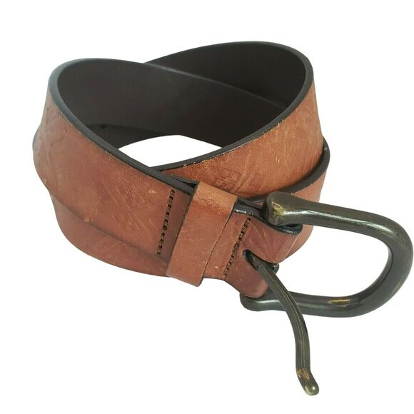 Dockers Accessories - Dockers Tooled Brown Embossed Genuine Leather Hippie Design Belt Boho XL (41")